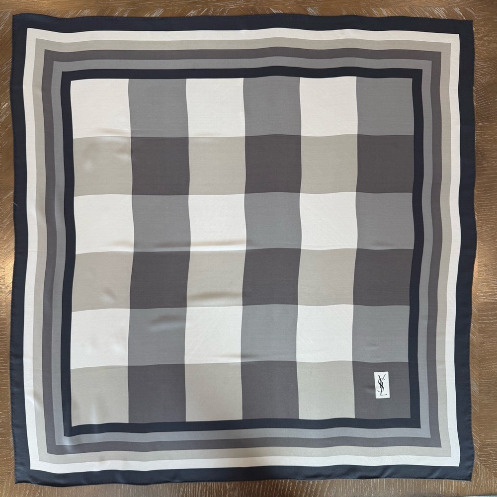 YSL Checkered Lightweight Silk Scarf